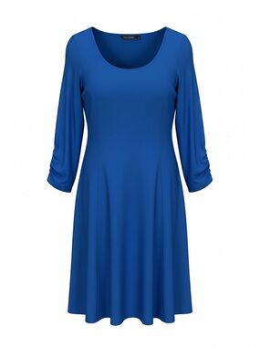 Nina Leonard Cobalt Blue Scoop Neck Dress Size XL Minimalist Classic Stretch